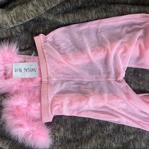 Sheer mesh “boa pants “ bell bottoms